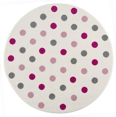 LIVONE Happy Rugs Confetti Rond Kinderdeken Crè, me Roze 133 cm