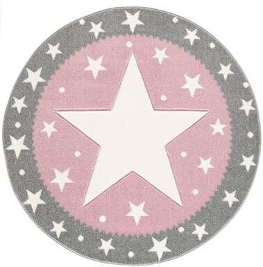 LIVONE kindertapijt Kinderen houden van tapijten FANCY zilvergrijs/roze 100cm rond