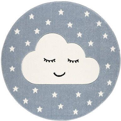 LIVONE Tapijt Kids Love Rugs Smiley Cloud rond blauw/wit 160 cm