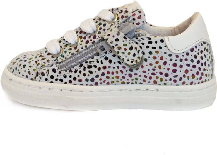 Develab 42334 leren sneakers met panterprint wit/multi