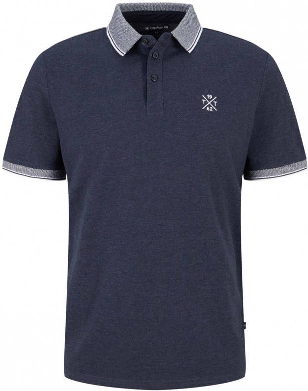 Tom Tailor regular fit polo met contrastbies sky captain blue white melange