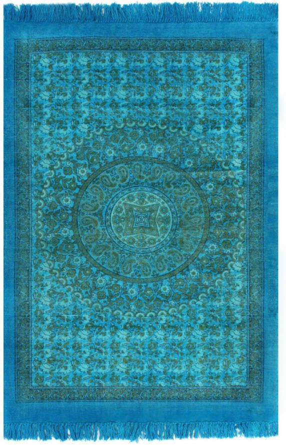 VIDAXL Kelim vloerkleed met patroon 120x180 cm katoen turquoise