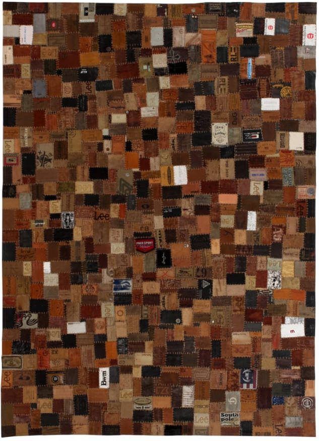 VIDAXL Tapijt jeans label patchwork 160x230 cm echt leer bruin