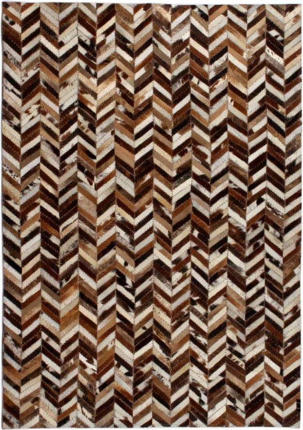 VIDAXL Vloerkleed chevron patchwork 160x230 cm echt leer bruin/wit