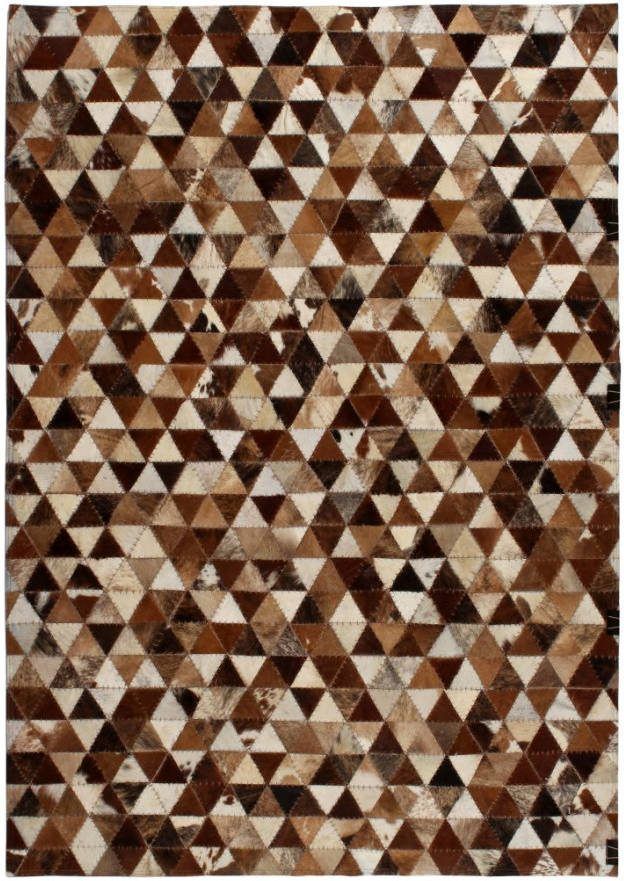 VIDAXL Vloerkleed driehoek patchwork 120x170 cm echt leer bruin/wit