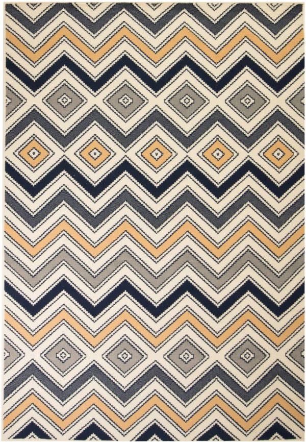 VIDAXL Vloerkleed modern zigzag ontwerp 80x150 cm bruin/zwart/blauw