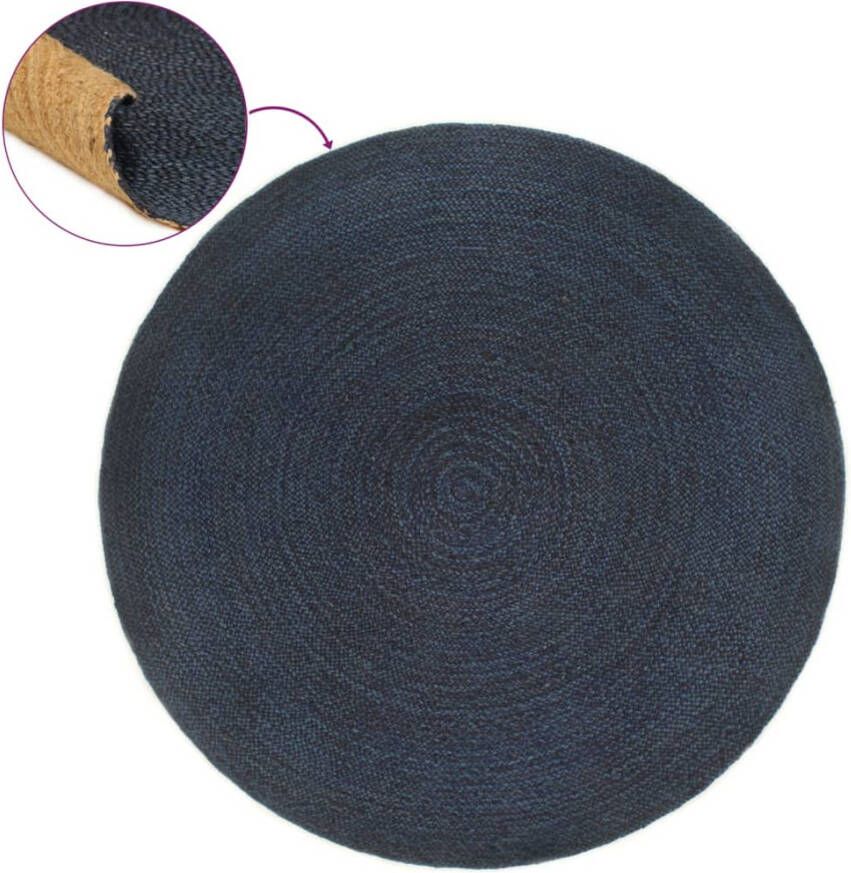 VIDAXL Vloerkleed omkeerbaar rond 180 cm jute marineblauw en naturel