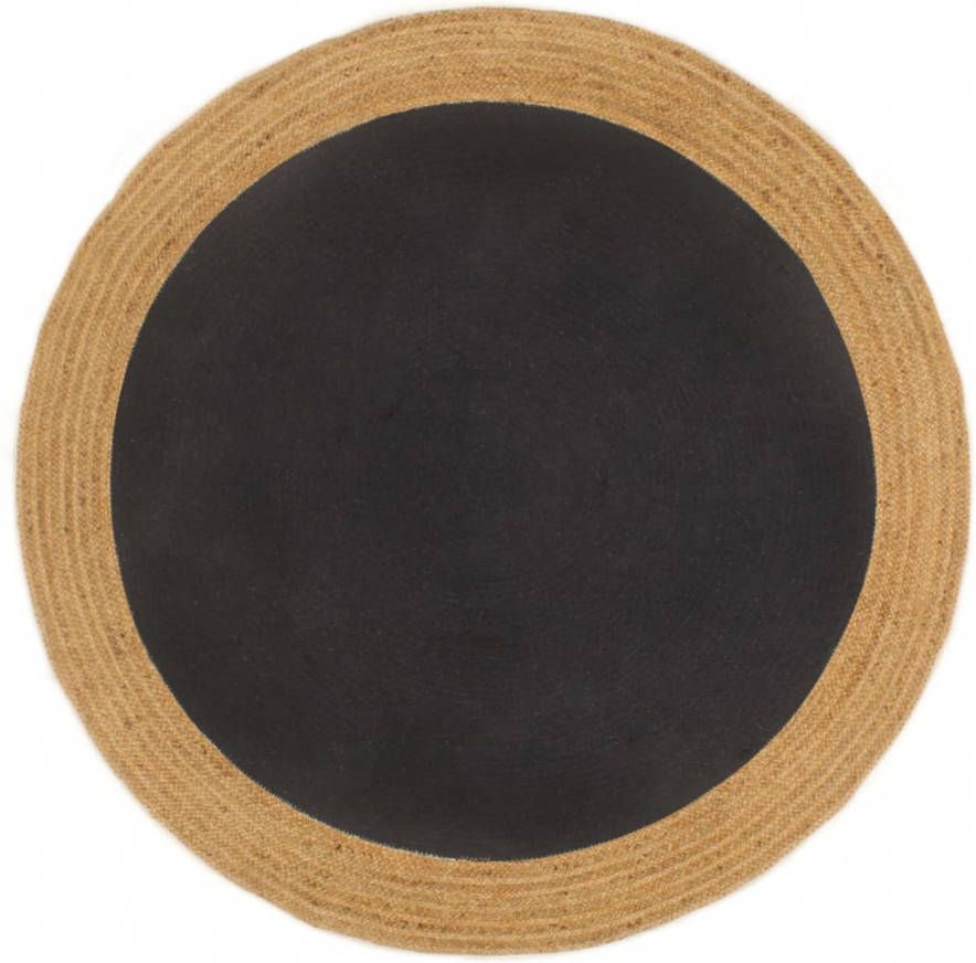 VIDAXL Vloerkleed rond gevlochten 120 cm jute en katoen zwart naturel