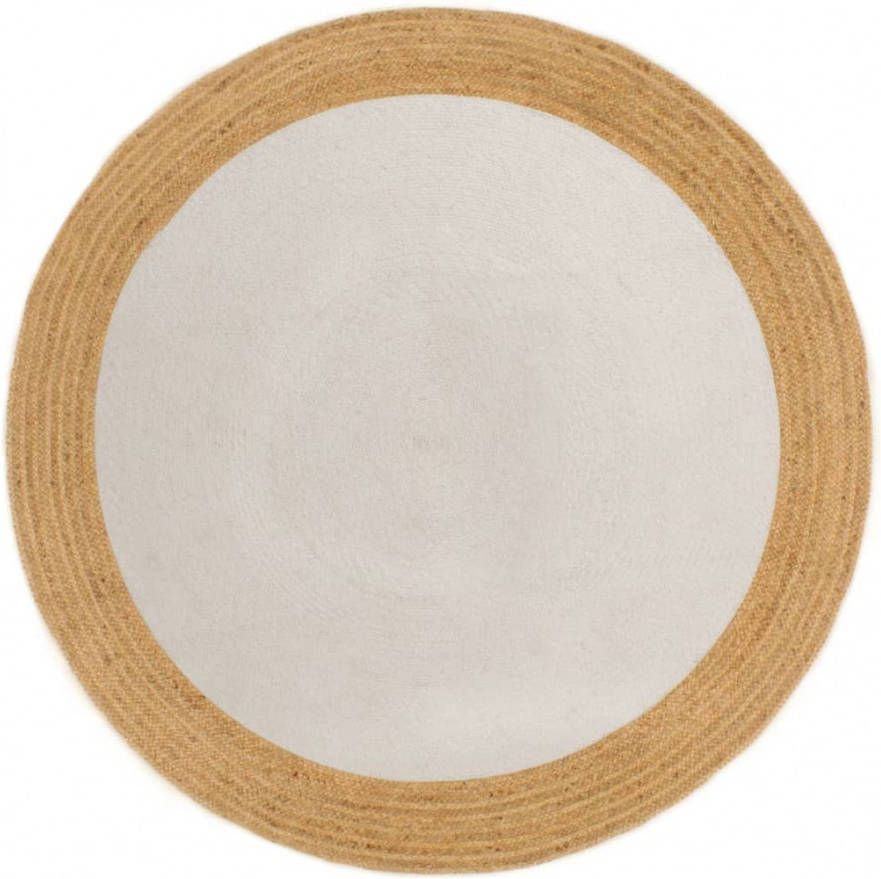 VIDAXL Vloerkleed rond gevlochten 180 cm jute en katoen wit en naturel