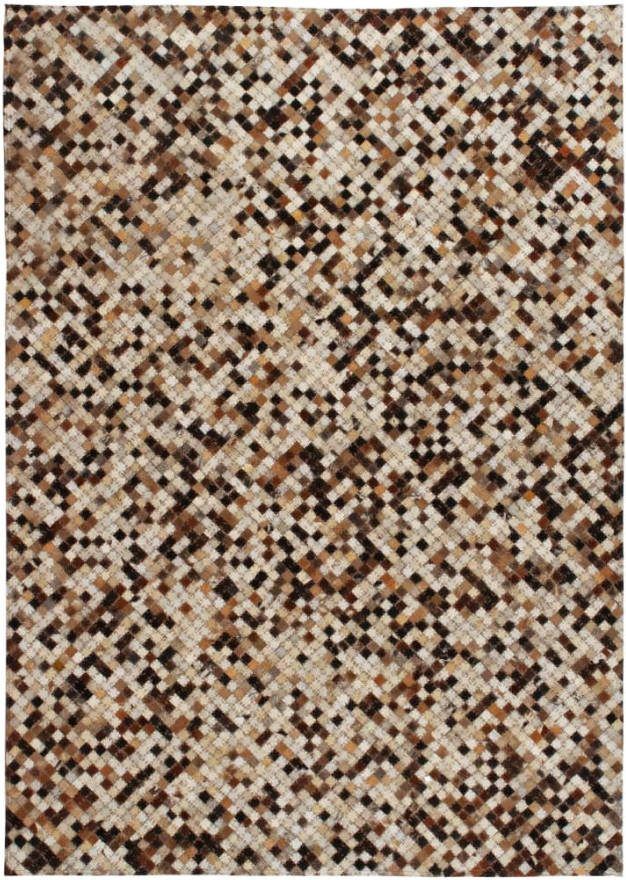 VIDAXL Vloerkleed vierkant patchwork 160x230 cm echt leer bruin/wit