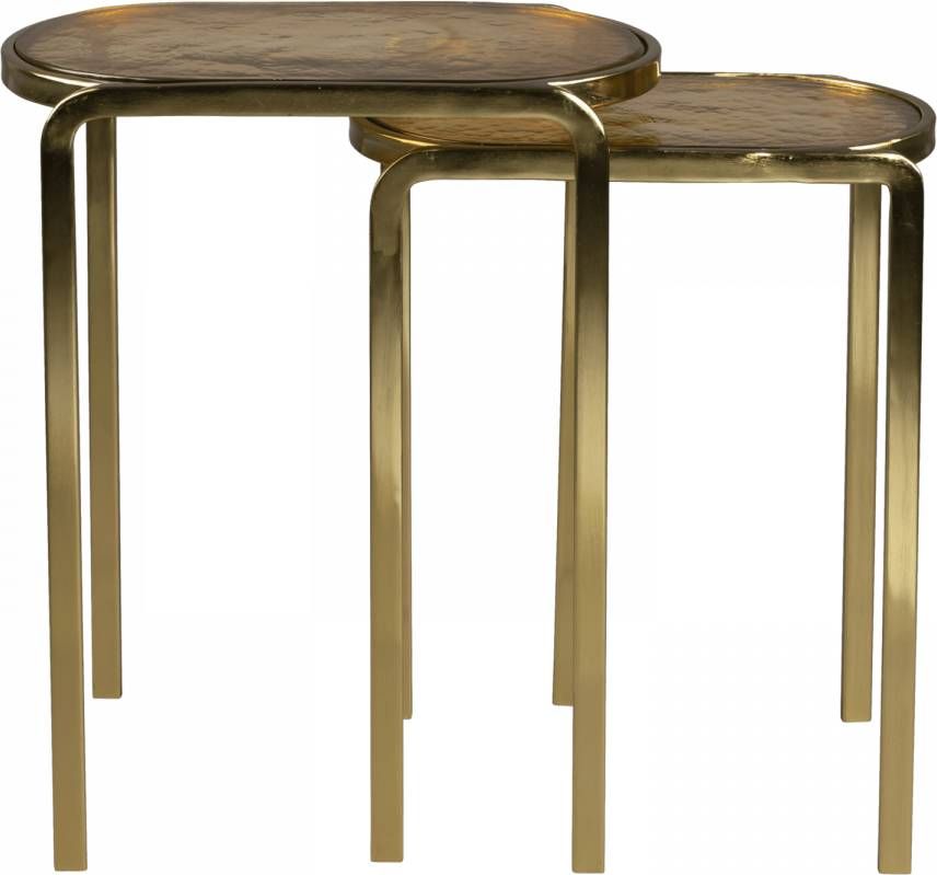 Dutchbone Bijzettafel 'Bandhu' Messing en Glas, Set van 2 stuks