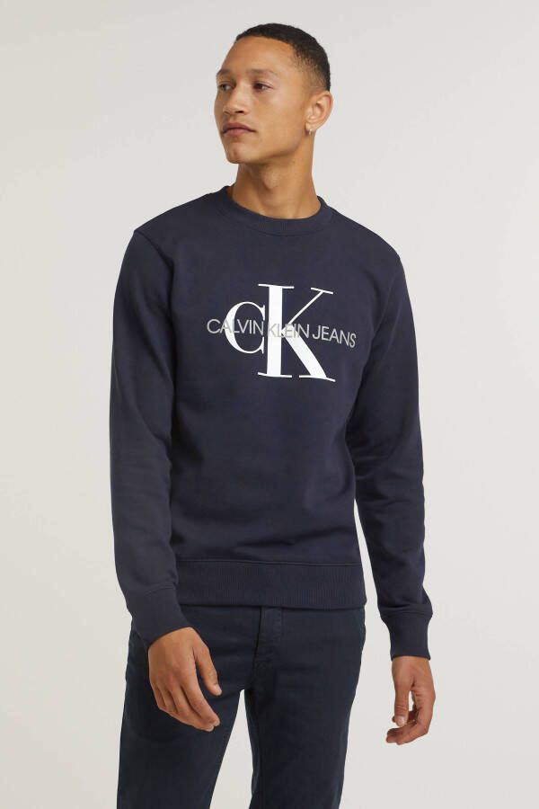 Calvin klein JEANS sweater Iconic met logo donkerblauw