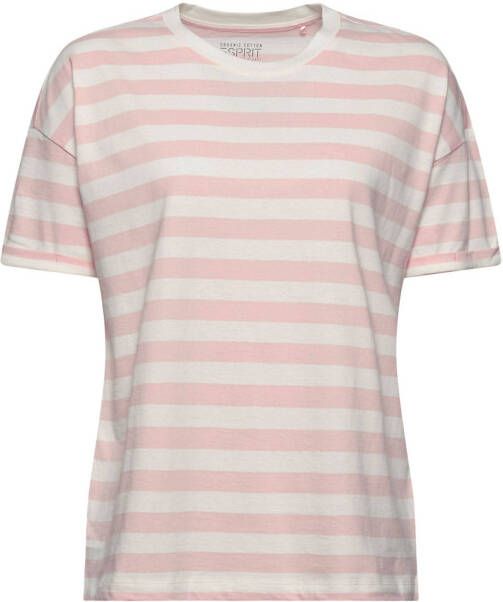 ESPRIT Women Casual gestreept T shirt van biologisch katoen roze/wit