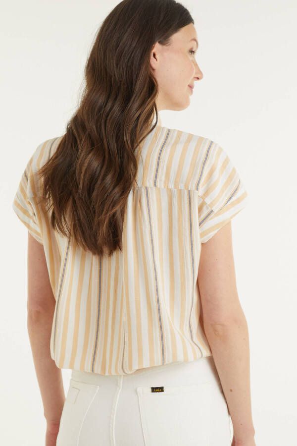 ESPRIT Women Casual gestreepte blouse wit/lichtgeel