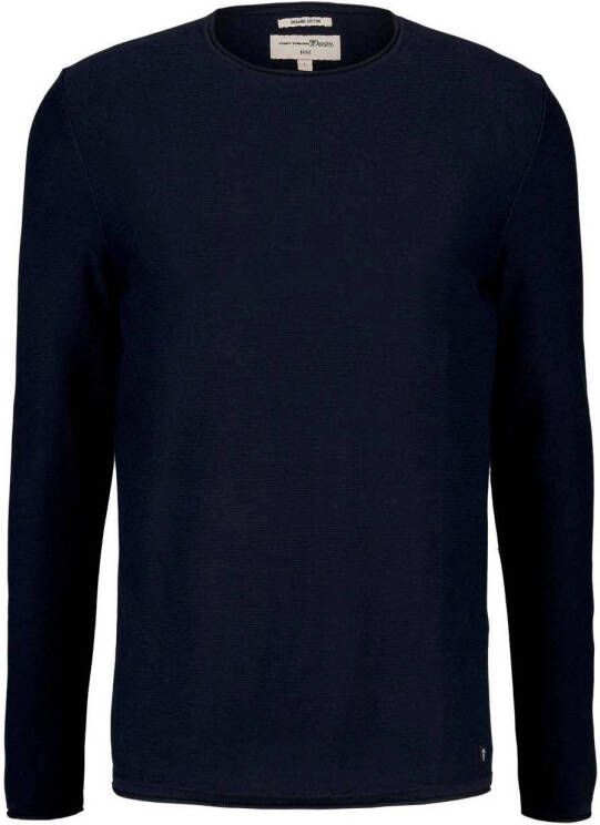 Tom Tailor Denim gemêleerde fijngebreide trui donkerblauw