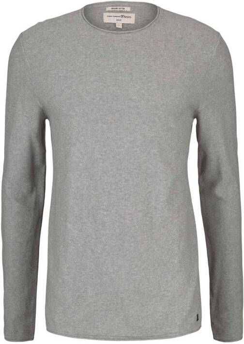 Tom Tailor Denim gemêleerde fijngebreide trui grijs melange