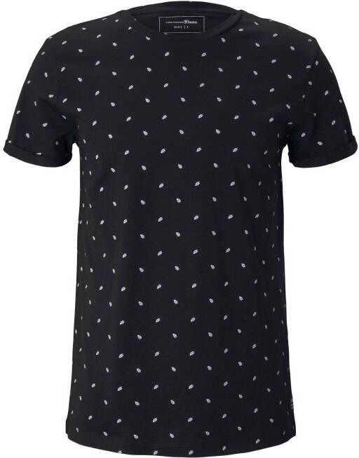 Tom Tailor Denim T shirt met all over print zwart