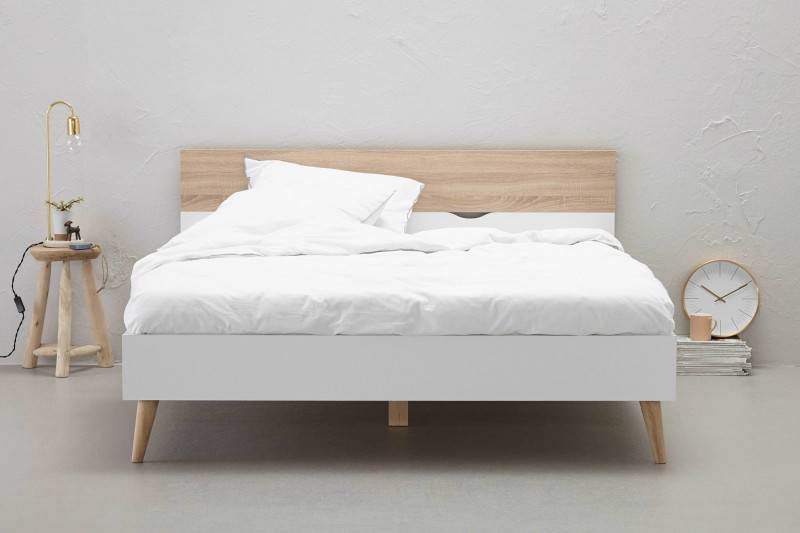 Leen Bakker Bed Delta wit/eikenkleur 160x200 cm