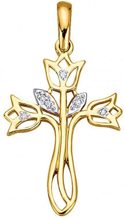 KLiNGEL Hanger Kruis met diamanten, 9 kt. Bicolor