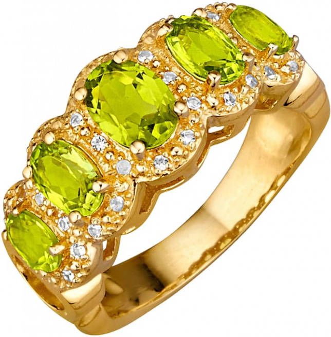 KLiNGEL Damesring met peridot met peridot en wittopaas, van echt zilver Goudkleur