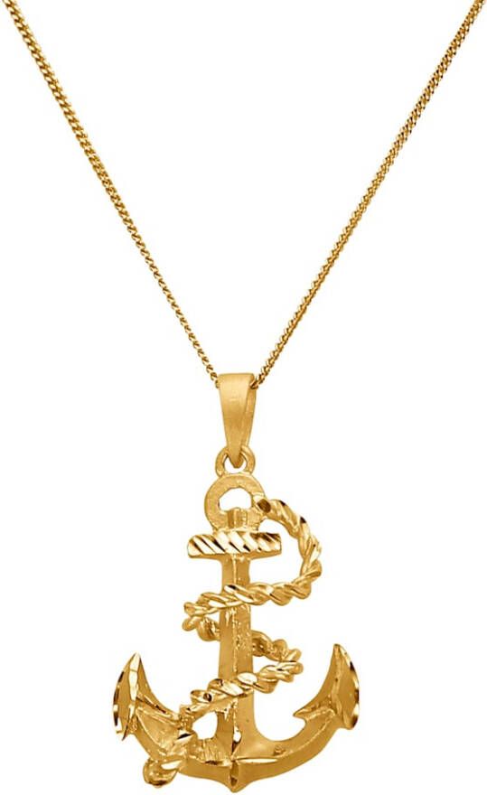 WENZ Ketting met hanger 'Anker' van echt zilver Geelgoudkleur
